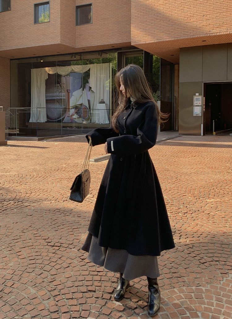 カラーネックウールカシミヤ混フレアコート | レディースファッション