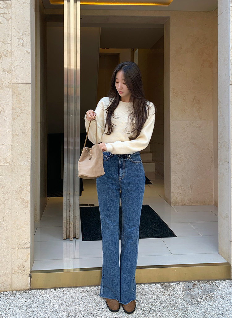 カットオフハイウエストフレアデニムパンツ | レディースファッション