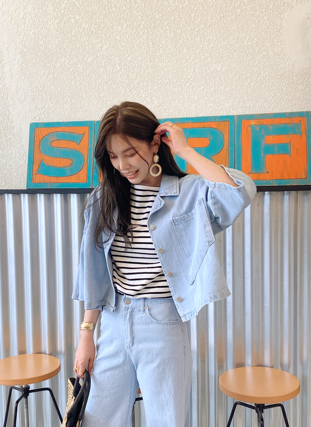 ライトブルーデニムジャケット&フレアパンツSET・全1色 | レディース