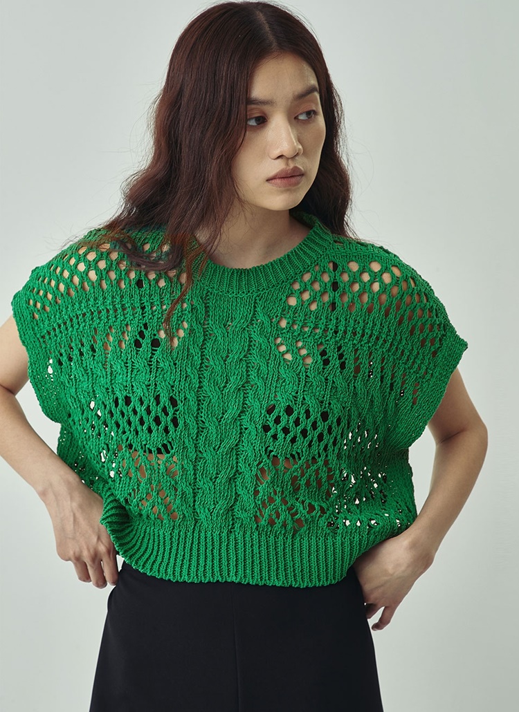 かぎ編みニットベスト(グリーン) | レディースファッション通販 - DHOLIC