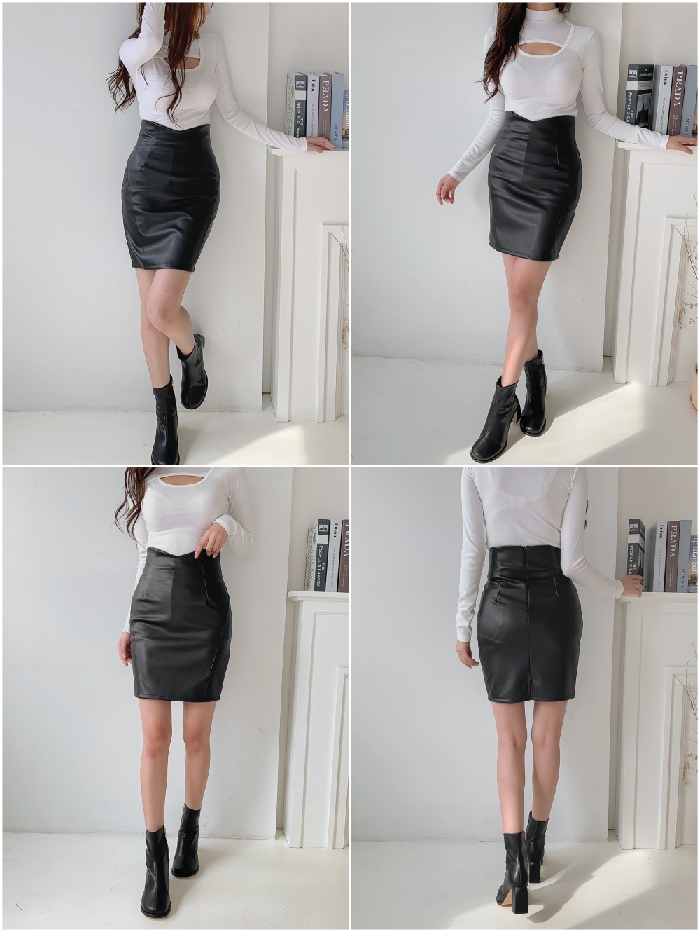 レザー調ハイウエストタイトスカート(膝上丈) | レディース