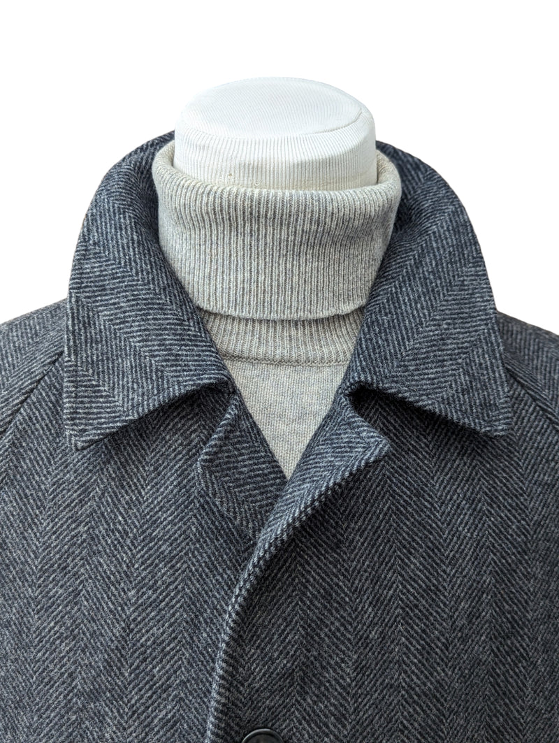 Vintage Canda Balmacaan Coat Large 40/42 Charcoal Herringbone Wool