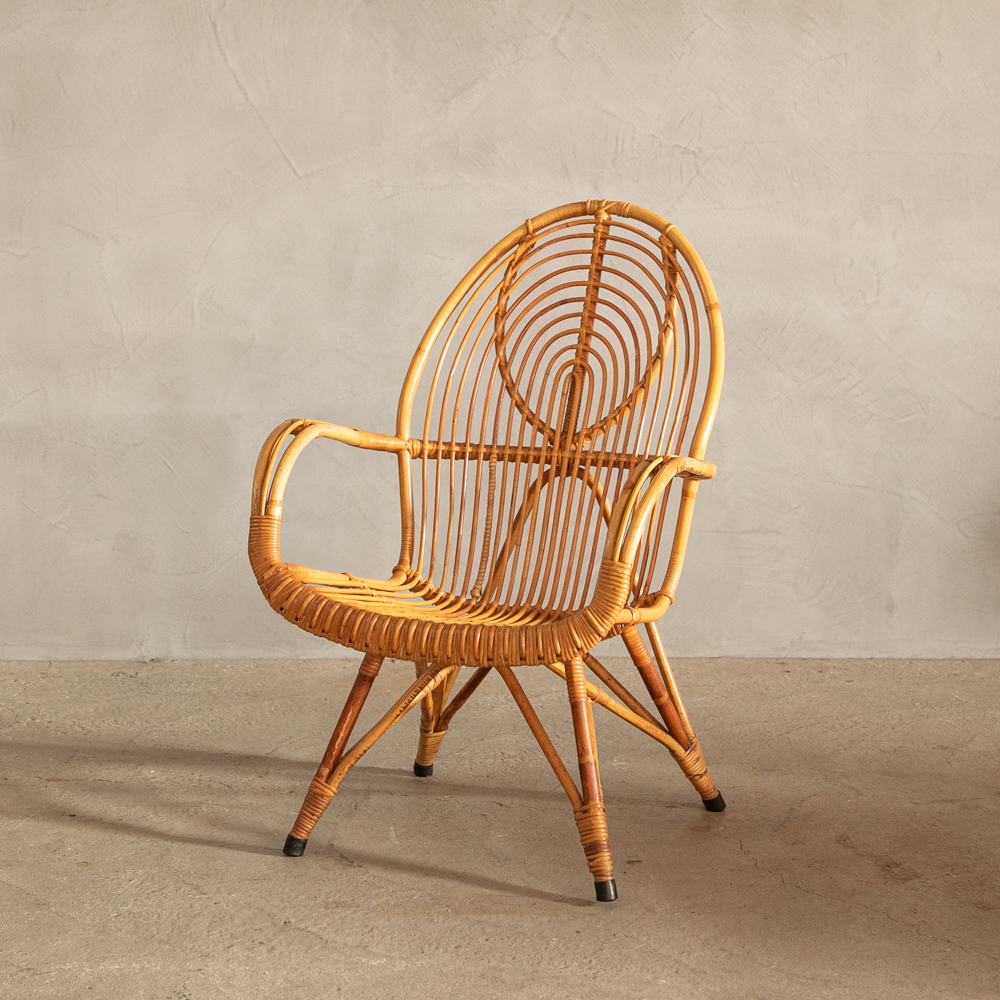 ヴィンテージ ラタンアームチェア – フランス、ヨーロッパの