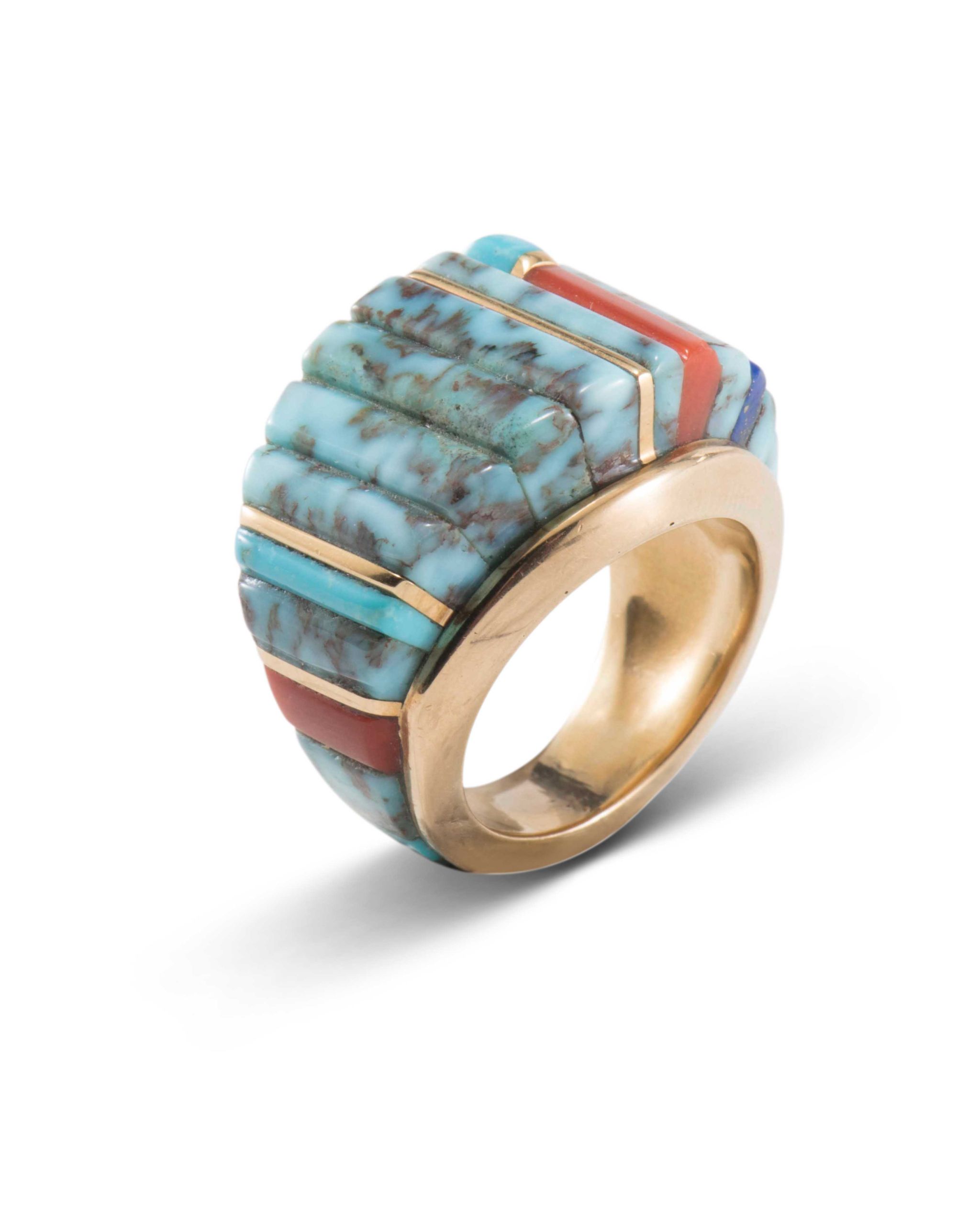 Charles Loloma Multi Stone Tapered 18kt Gold Ring - Four Winds Gallery