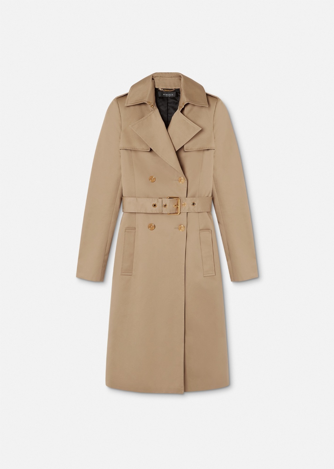 ヴェルサーチェ「アイコン」“メドゥーサ”ボタンを配したトレンチコート