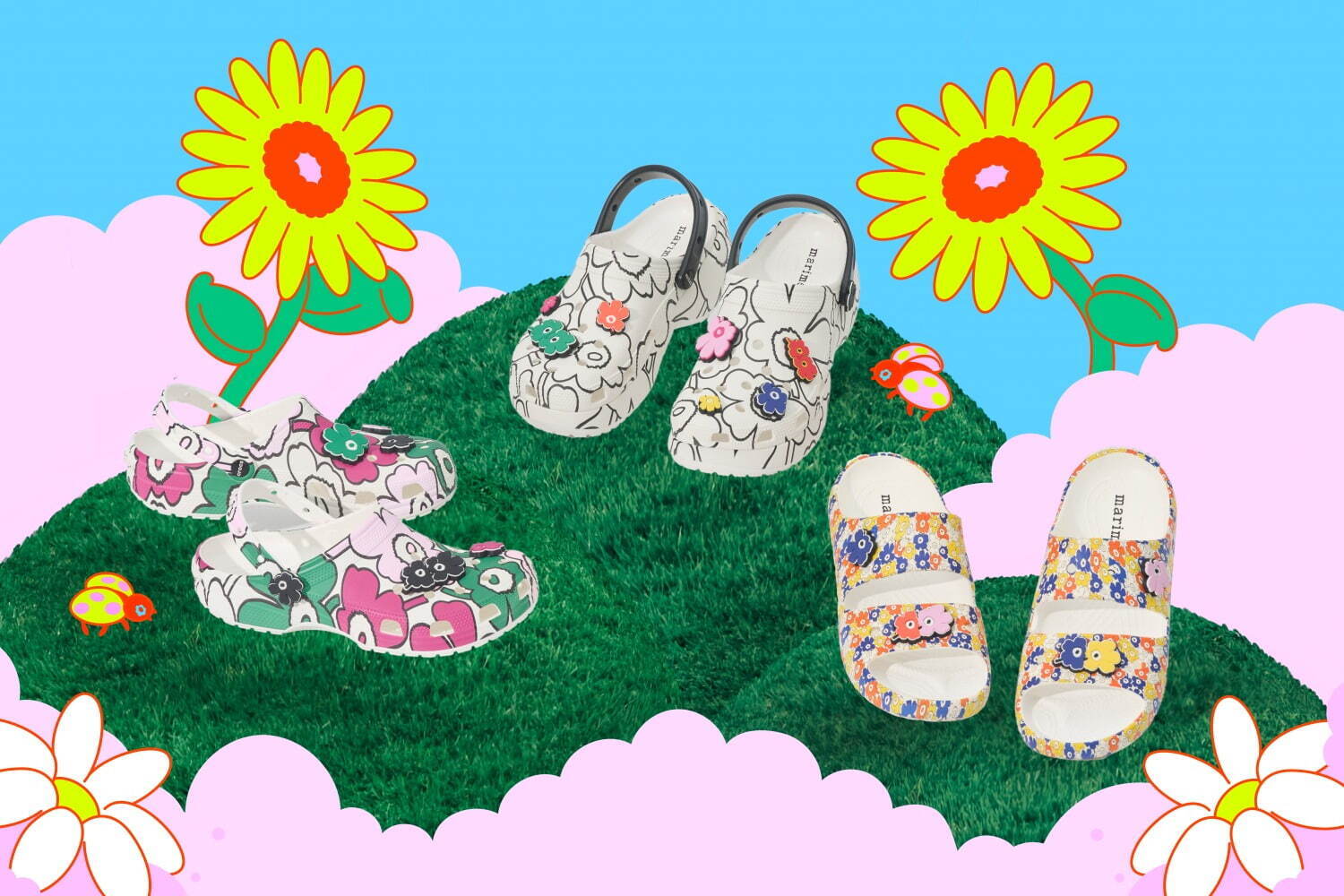 クロックス×マリメッコ「ウニッコ」柄サンダル、カラフルな“花モチーフ