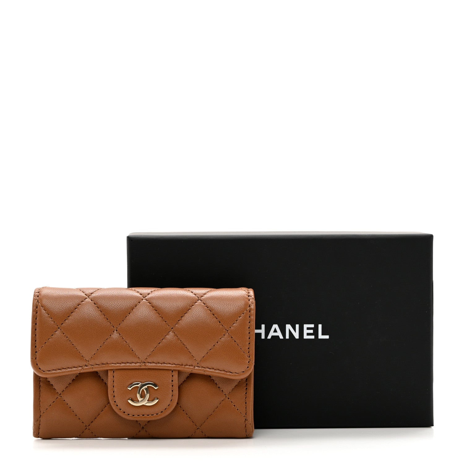 Chanel Lambskin Quilted Flap Card Holder Wallet Brown 1255377