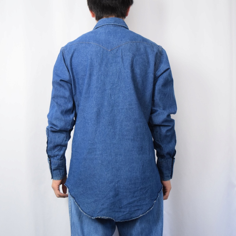 80s 80年代 ラングラー インディゴ デニムシャツ 長袖 アメリカ製