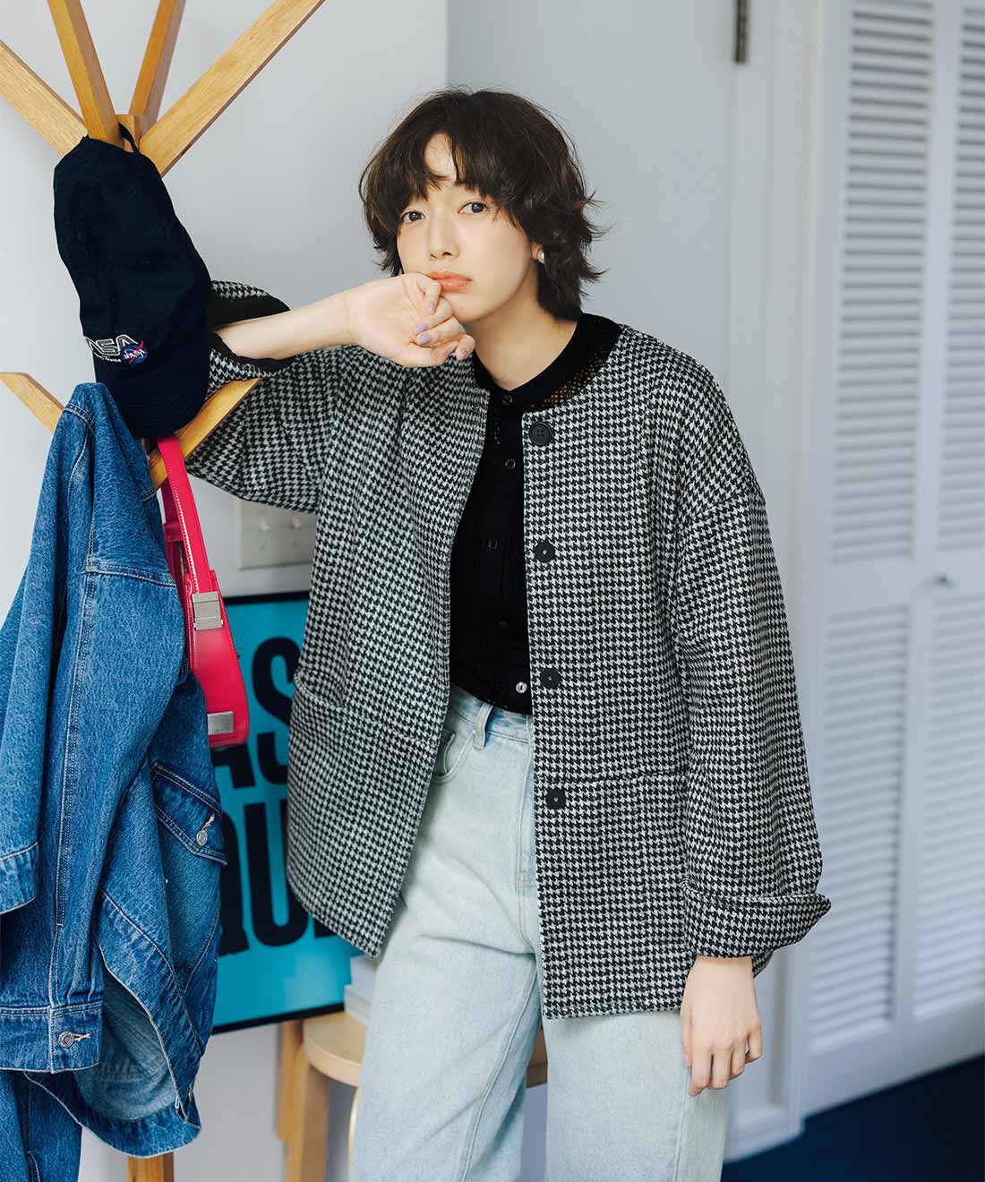 リブ イン コンフォート 軽くてふわふわな着心地 上品カットソー千鳥柄