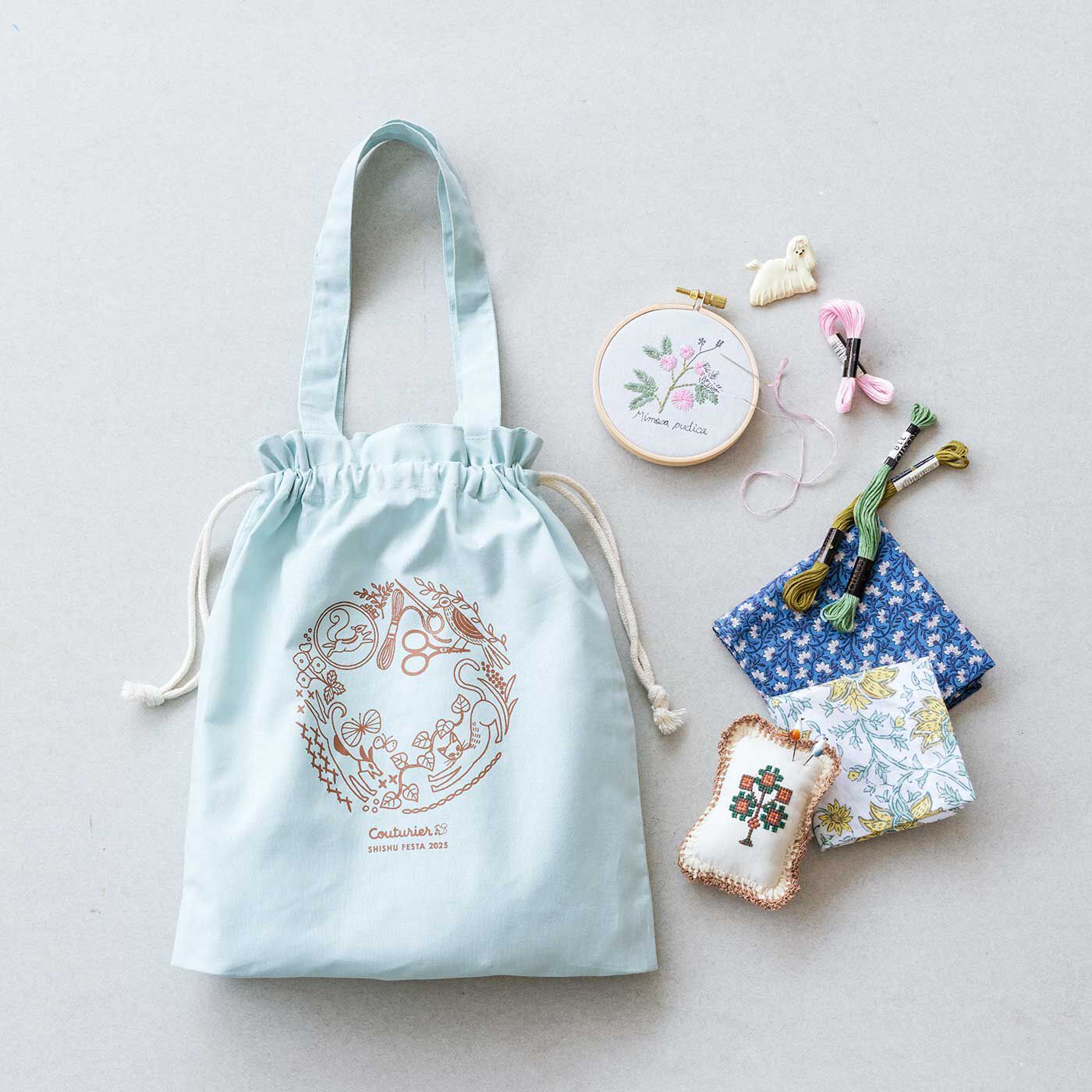 きんちゃく型がかわいい 刺しゅうフェスタ2025 オリジナルバッグ