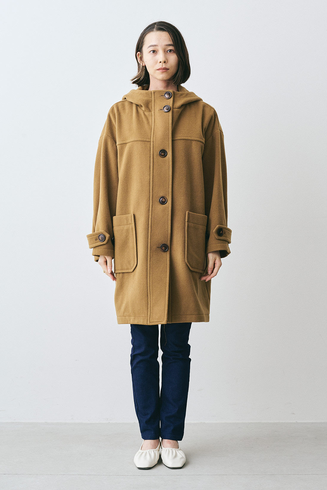 MEDE19F イタリアンウールモッサのダッフルコート〈キャメル〉｜Real