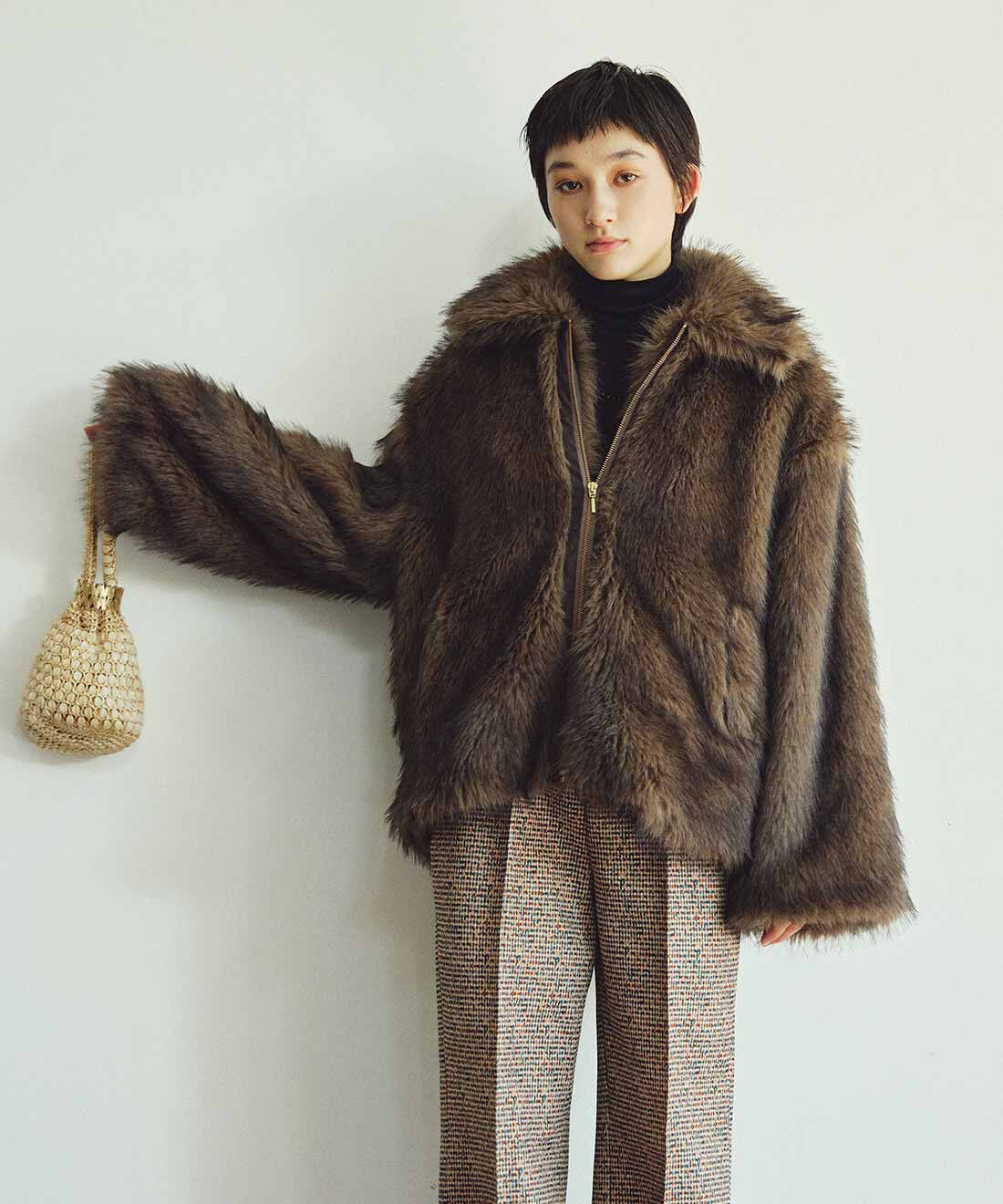 MEDE19F フェイクファージャケット〈ミックスダークブラウン