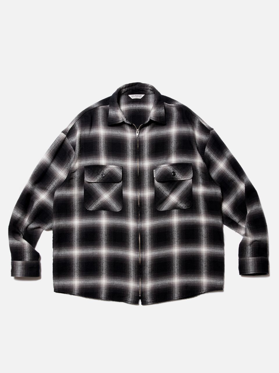 COOTIE / Ombre Nel Check Zip Up Shirt -Black-