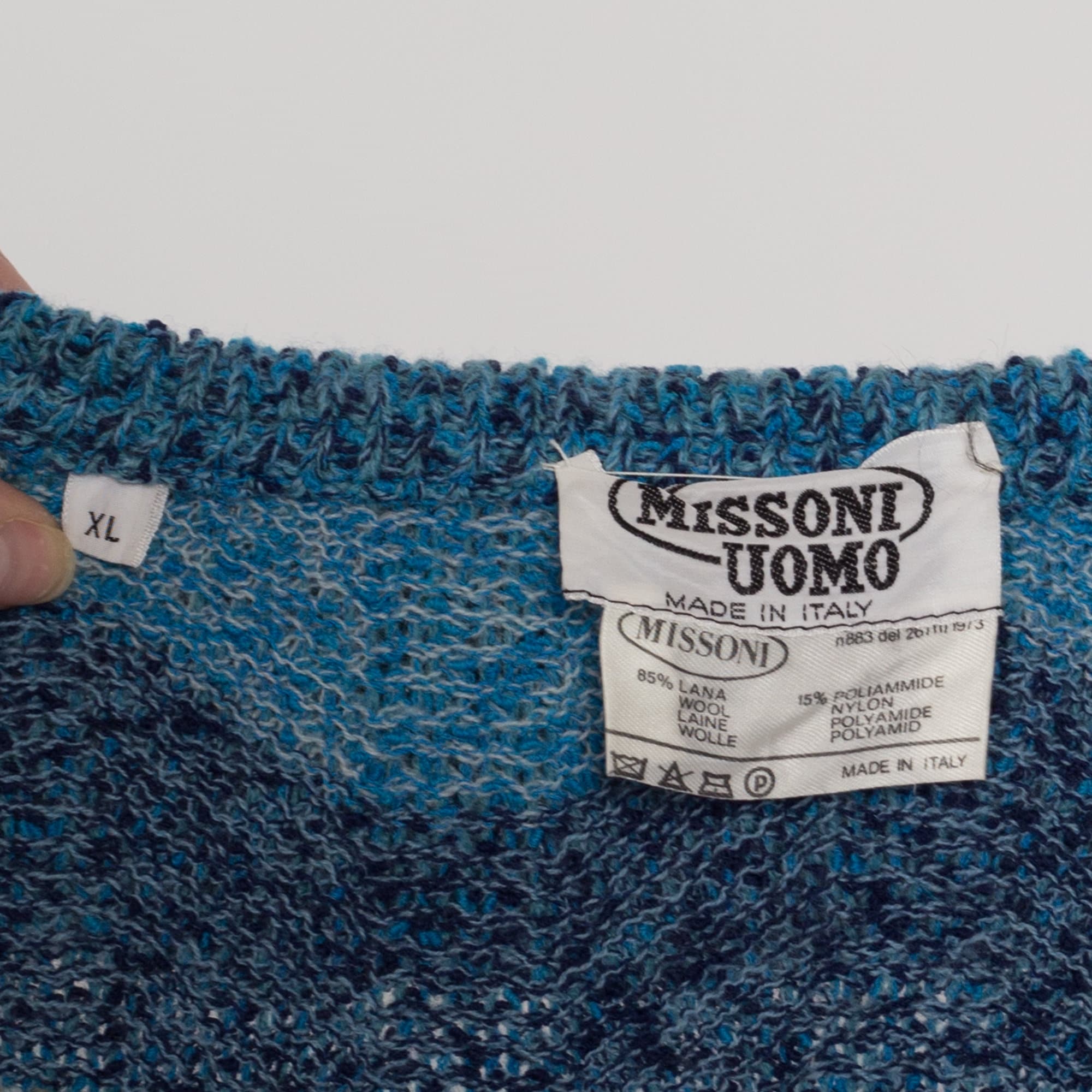 80s Missoni Uomo Blue Wavy Striped Knit Cardigan - Extra Large