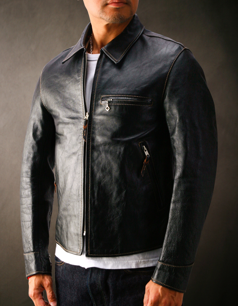 ホースハイド スタンドカラー シングルライダースジャケット FN-LJ