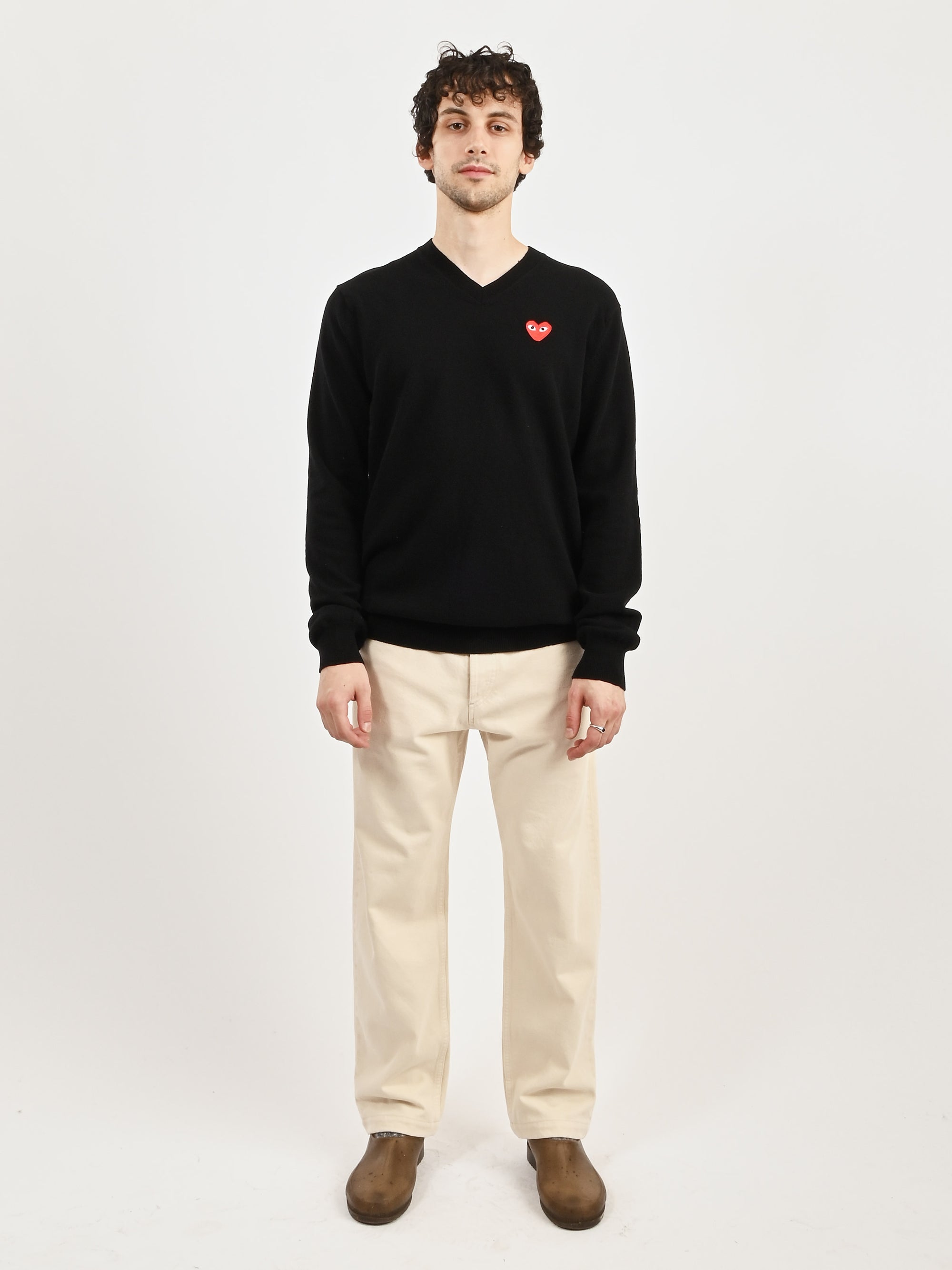 Comme Des Garçons PLAY - Black Red Heart Play V-Neck Pullover