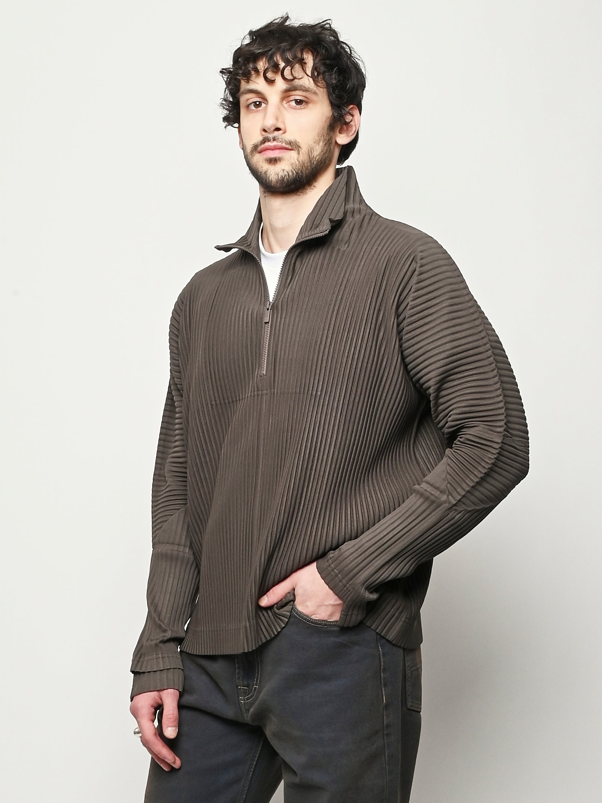 Homme Plisse Issey Miyake - Mudstone Grey November Half-Zip Shirt