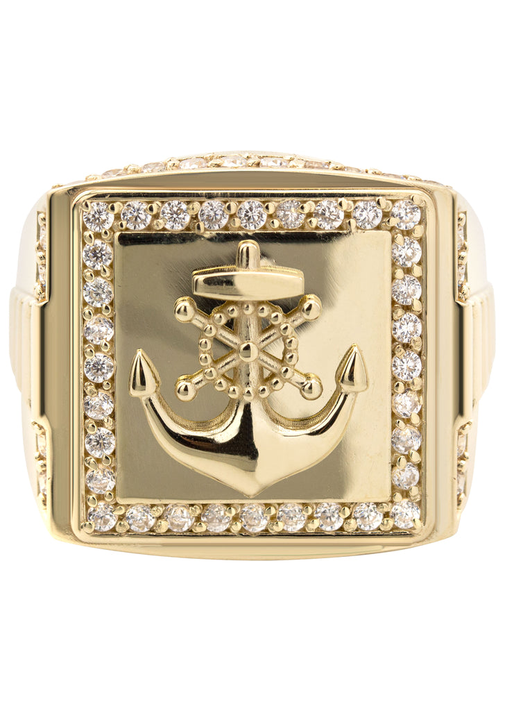 10K Gold Cz Anchor Ring For Men | 6 Grams