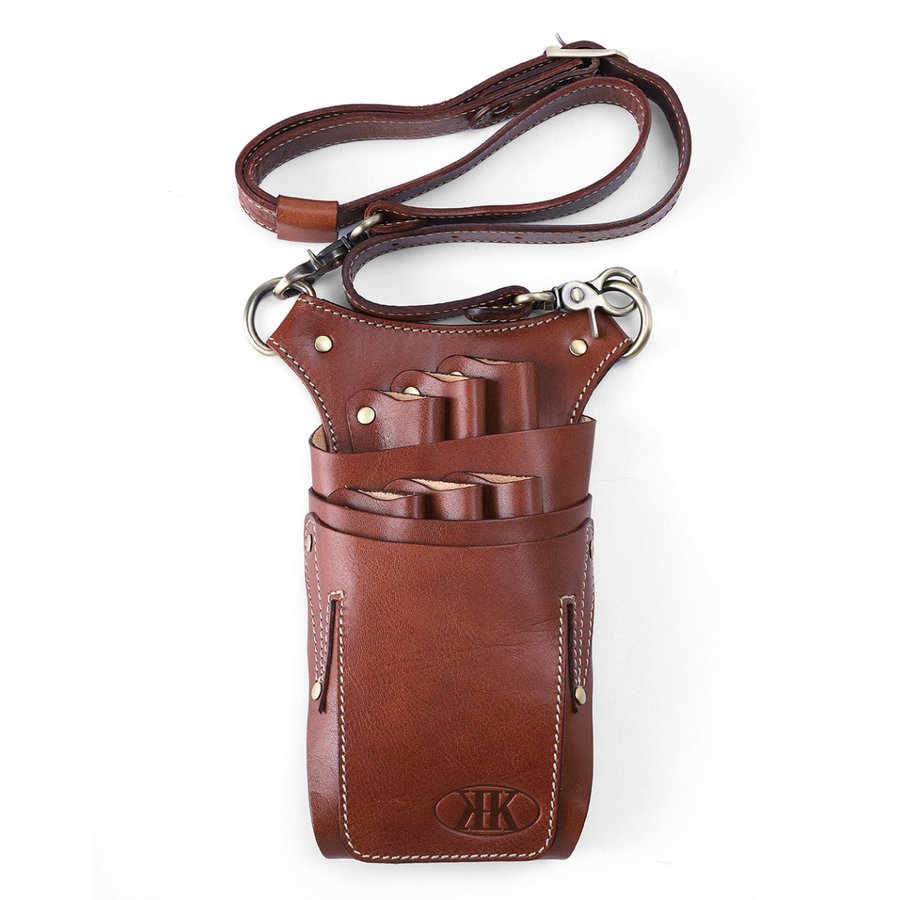 キャメル＆茶色 革ベルト付 6丁差し 本革シザーケース SCL-100/CCA