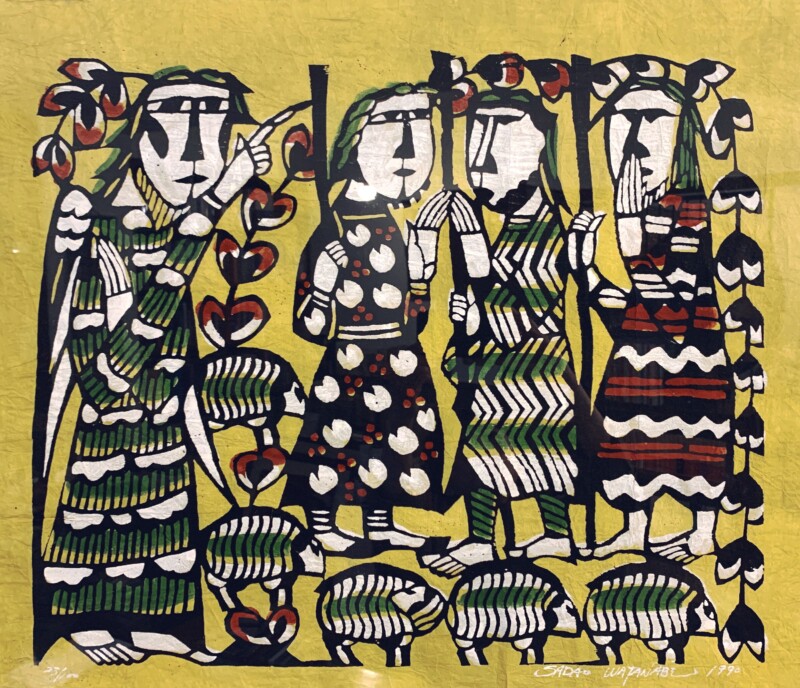 渡辺禎雄型染版画『天使と羊飼い』 ｜ 工芸・民芸・版画 | 古本・版画
