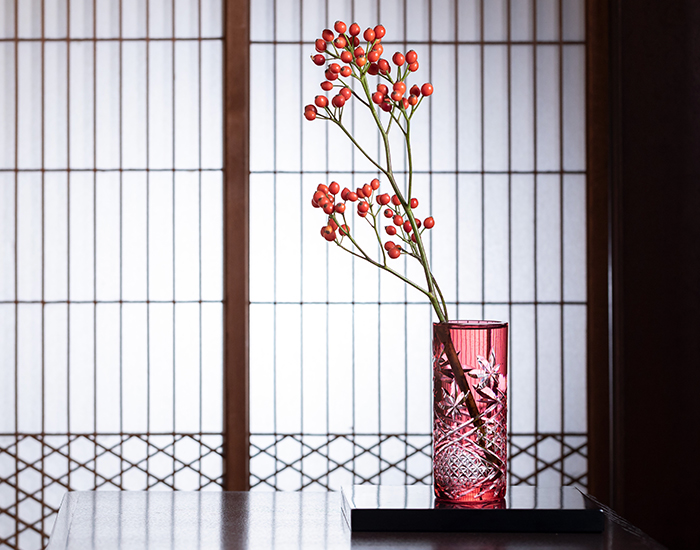 江戸切子 花瓶＜紅葉＞ | カガミクリスタル