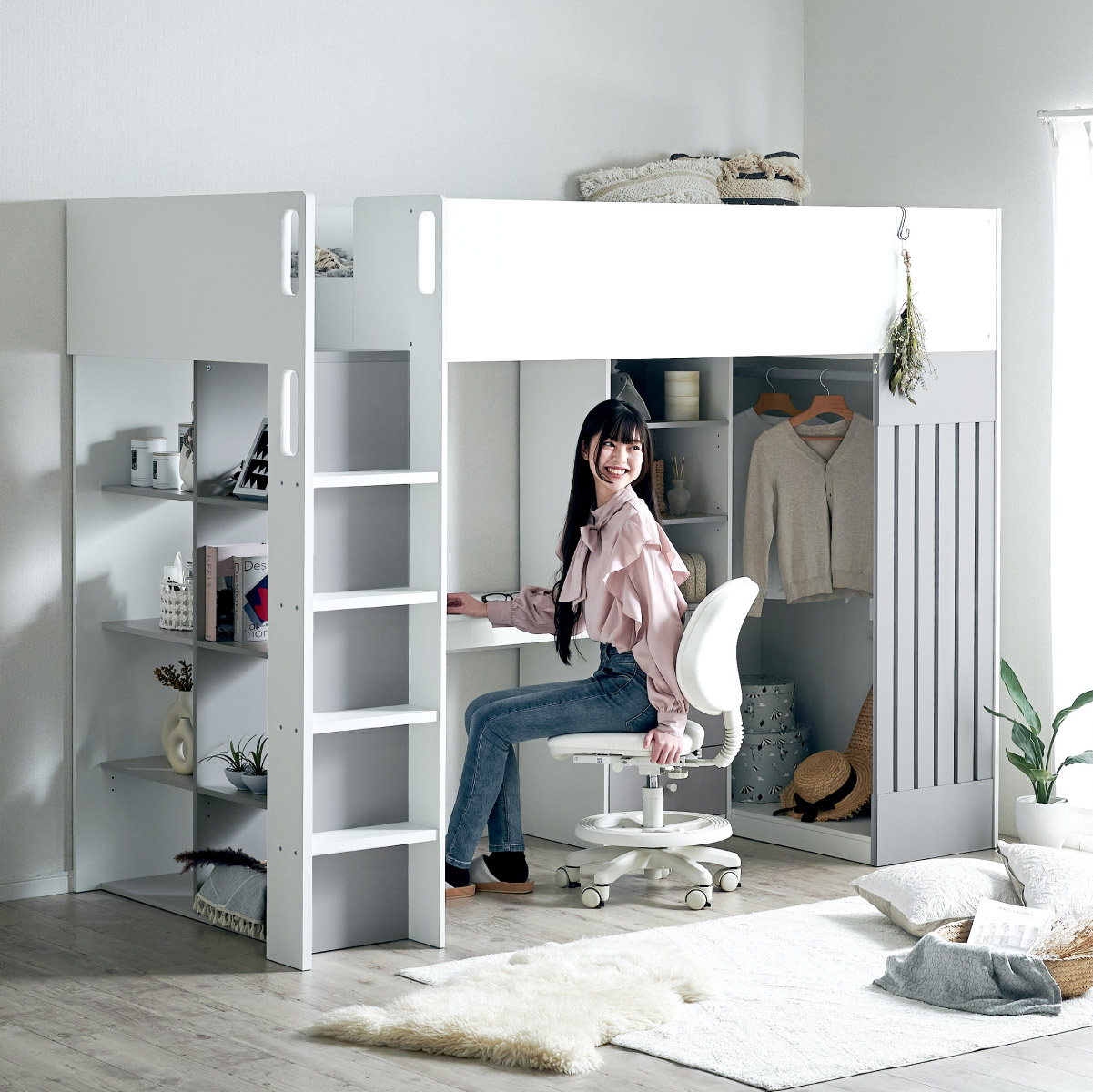 ロフトベッド システムベッド シングルサイズ デスク チェスト Aired