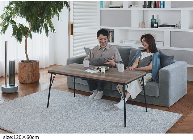 中古】オシャレ古材風アイアンこたつテーブル/継ぎ脚付/120x60cm