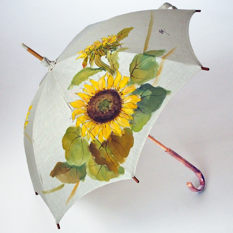 母の日*傘寿祝*【みや竹 オリジナル】松井 妙 手描き日傘(麻）ひまわり