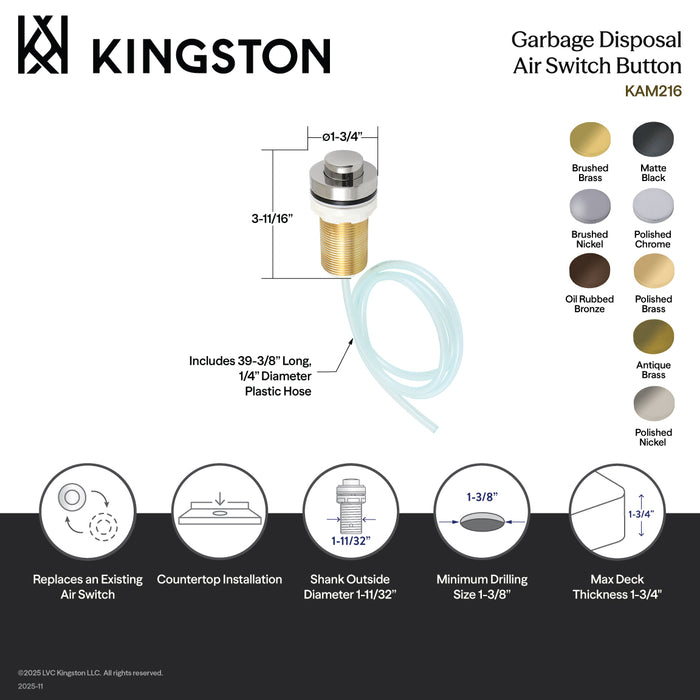 Kingston Trimscape KAM216 Garbage Disposal Air Switch Button, Polished