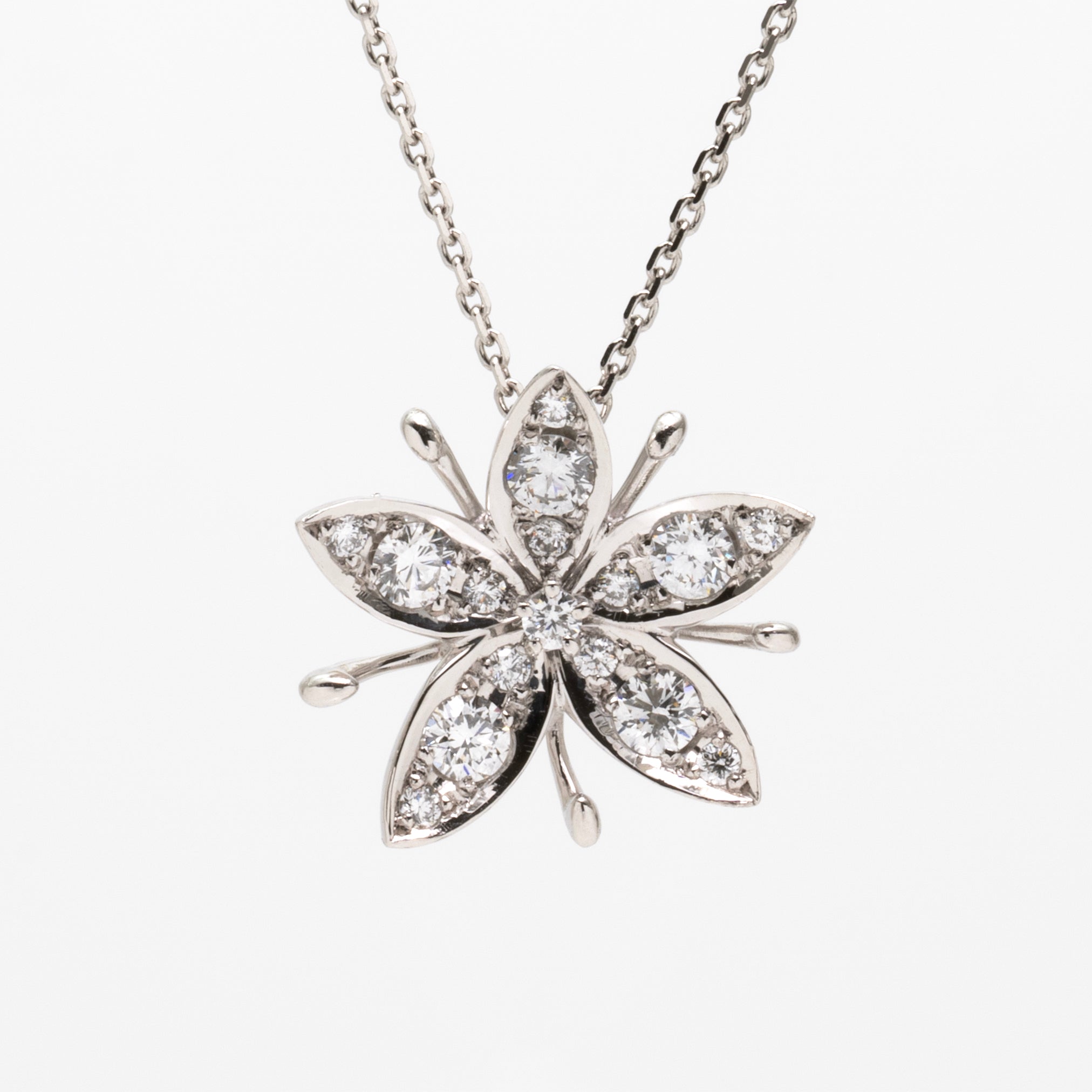 ダイヤモンド プラチナネックレス(万年草モチーフ/4月誕生石/鑑別書