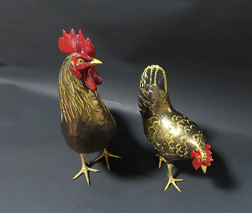 米治一造 銅製 金鶏鳥 置物 共箱 【公式通販】