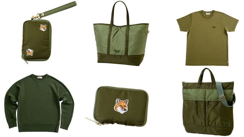 Cute and austere. Maison Kitsune x Porter's olive color collection