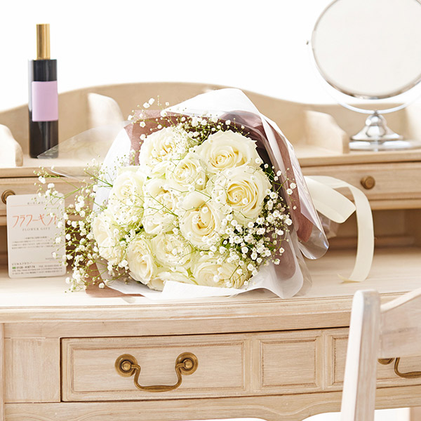 白薔薇20本 花束ブーケ ※カスミソウ入り｜ギフト・インテリア・雑貨の