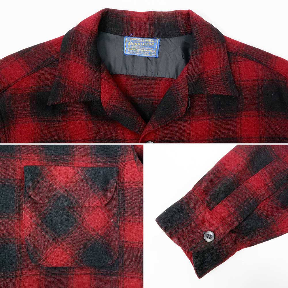 50's Pendleton オンブレチェック柄 オープンカラー ウールシャツ