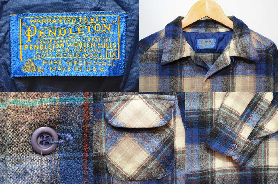 70's Pendleton ウールシャツ “青ベース” - used&vintage box Hi-smile