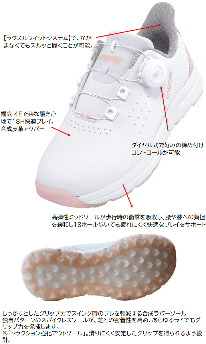 メンズ レディス ラクスルフィット MEGA JAPAN 幅広 4E ダイヤル式