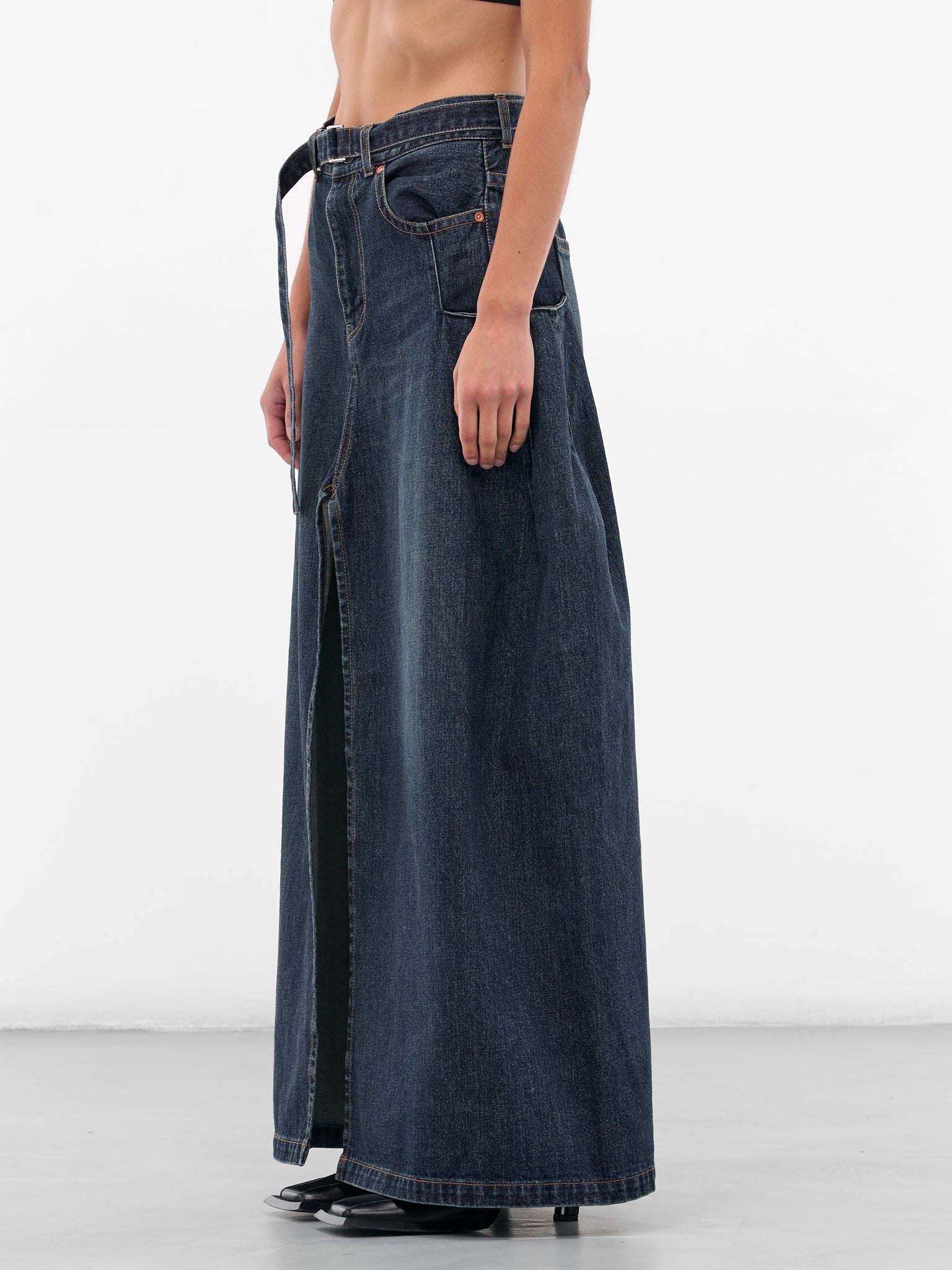 Blue Denim Deconstructed Maxi Skirt (25-08193-401-BLUE)