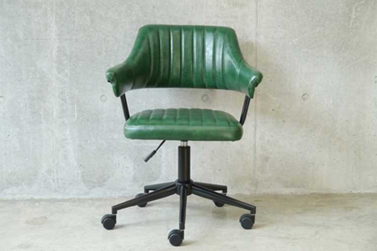 CH-3562 グリーン革製デスクチェア｜緑・PUレザー・レトロお洒落
