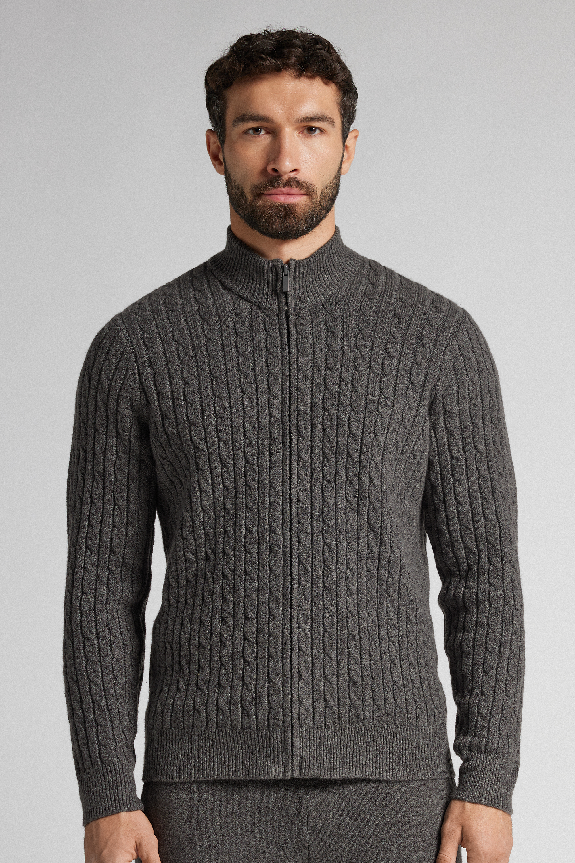 Cable Knit Tricot Zip Sweater | Intimissimi