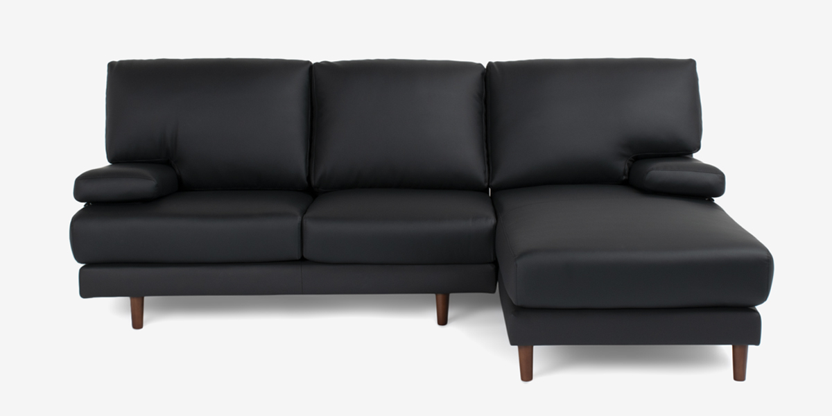 カウチソファ 向って右カウチ「ベローナ2」ソフトレザーブラック色