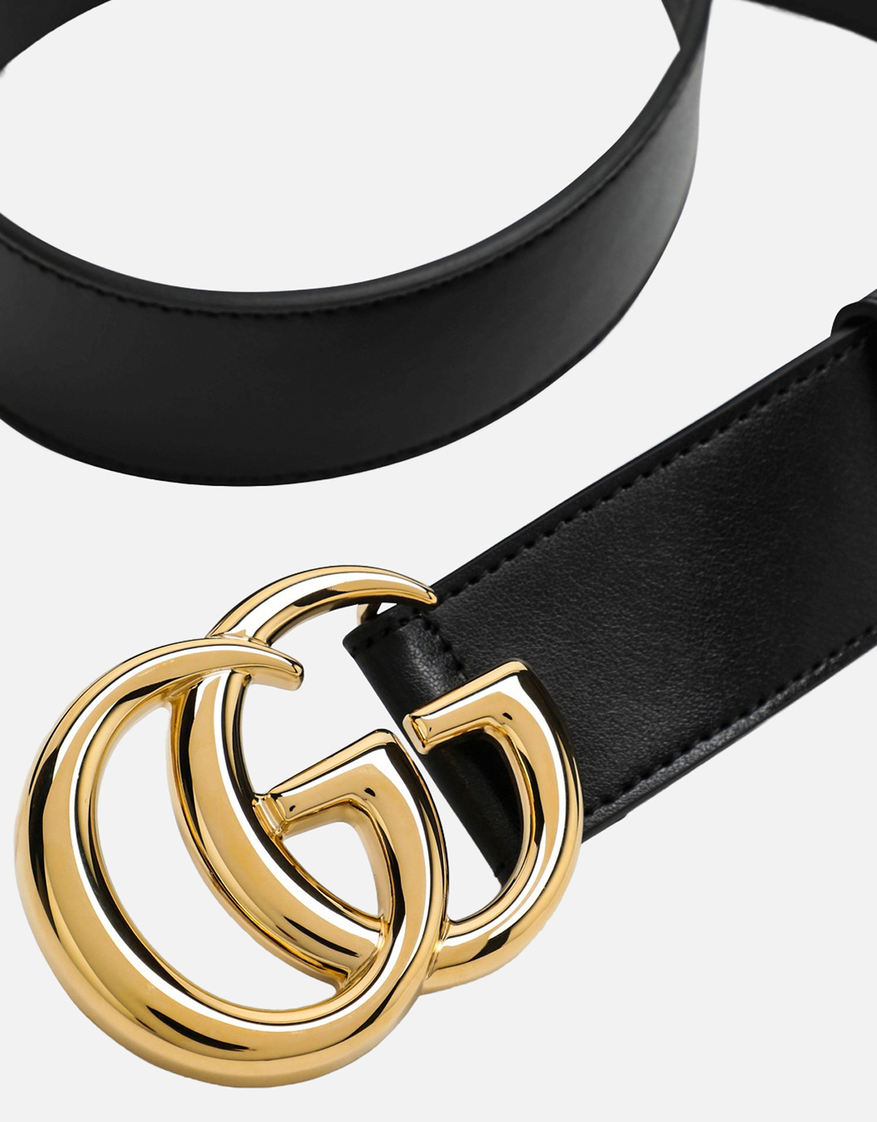 Gucci メンズレザーベルト ゴールドダブルGバックル (アクセサリ