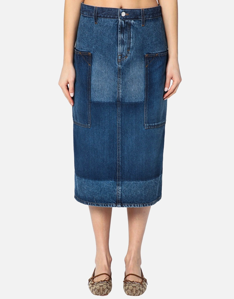 Gucci パッチワークブルーデニムスカート (ドレス) IFCHIC.COM