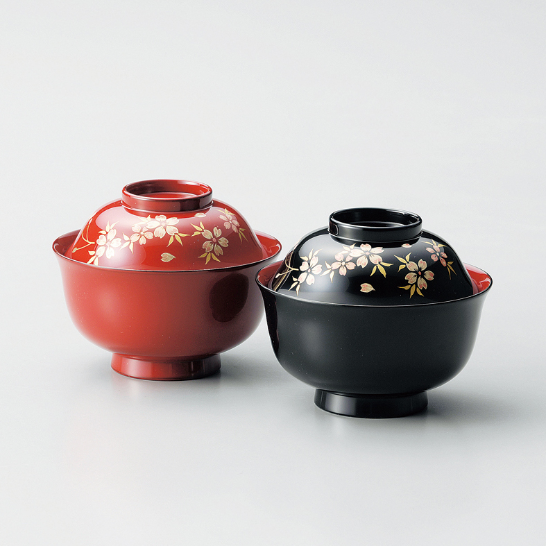 木製漆器 螺鈿桜紋蓋付椀 10客 12cm 昭和中期 木製漆器 螺鈿桜紋蓋付椀