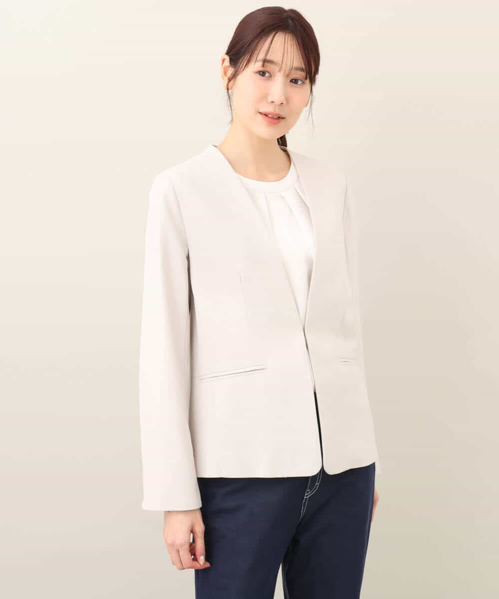 カラーレスジャケット/セットアップ対応/洗える(ノーカラージャケット
