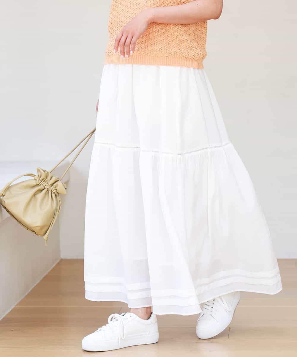 ハシゴレース使いフレアースカート/洗える(ロング・マキシ丈スカート