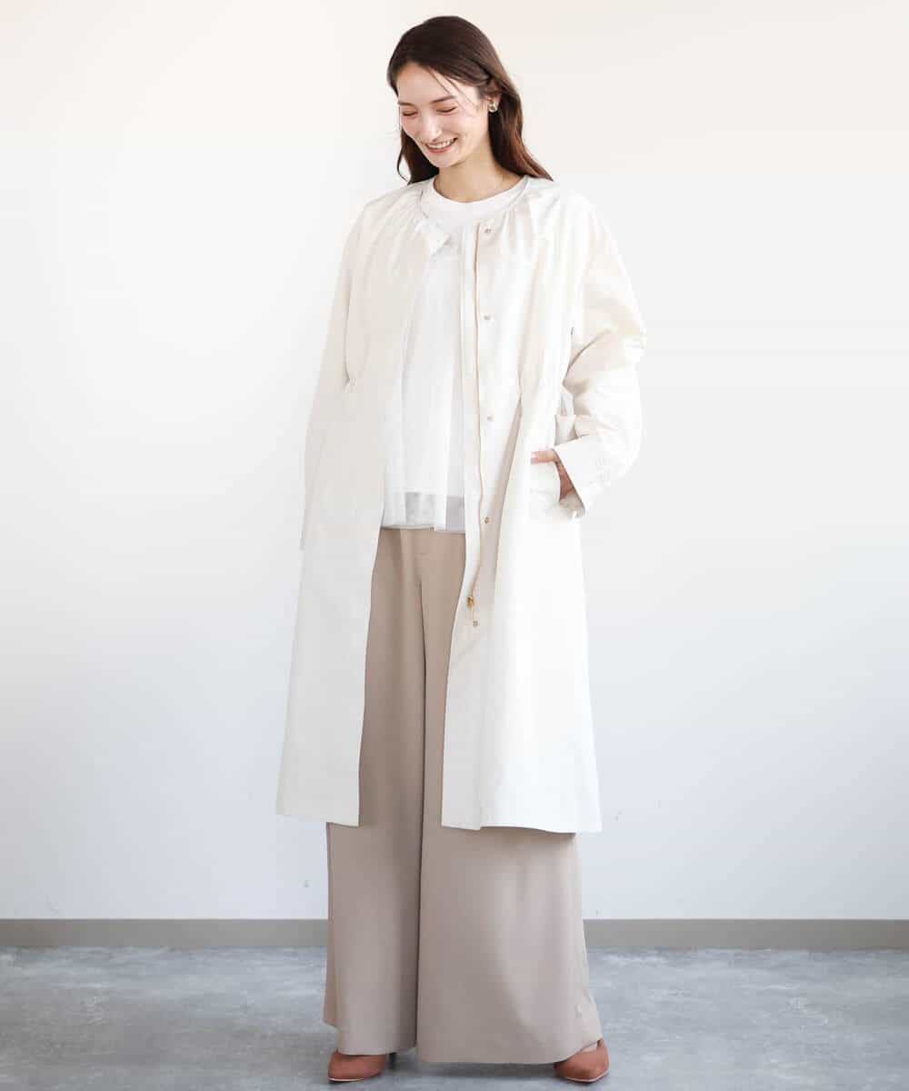 タフタノーカラーロングコート/洗える(ノーカラーコート) | MK MICHEL