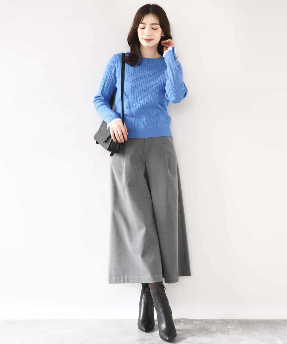 TRソフトストレッチ裏起毛ガウチョパンツ/洗える(ガウチョ・ワイド