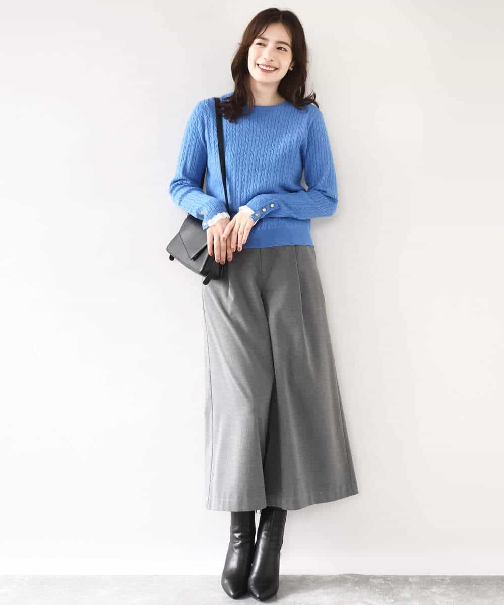 TRソフトストレッチ裏起毛ガウチョパンツ/洗える(ガウチョ・ワイド