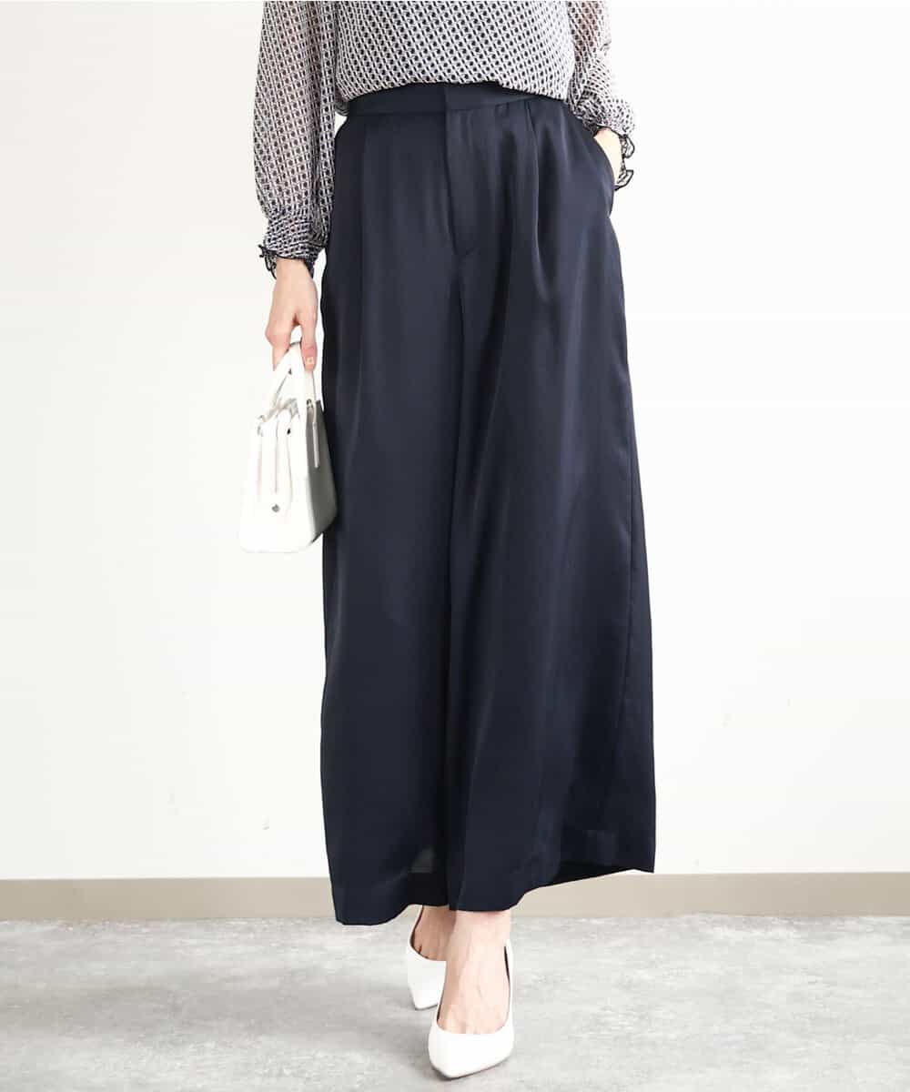 サテンワイドシルエットパンツ/洗える(ガウチョ・ワイドパンツ) | MK