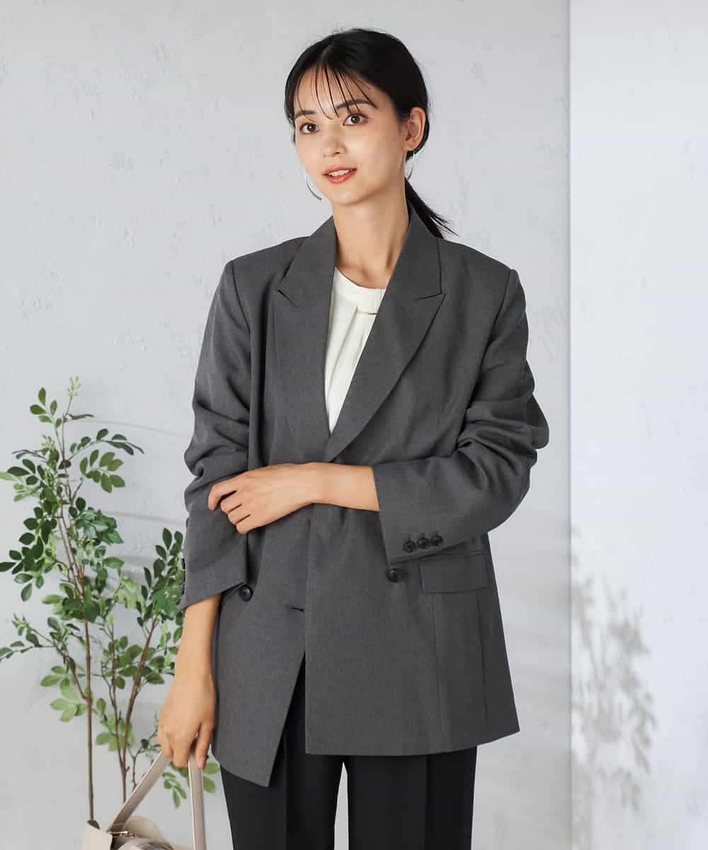 洗える/イージーケア/吸水速乾/ストレッチ】梳毛調ダブルブレスト